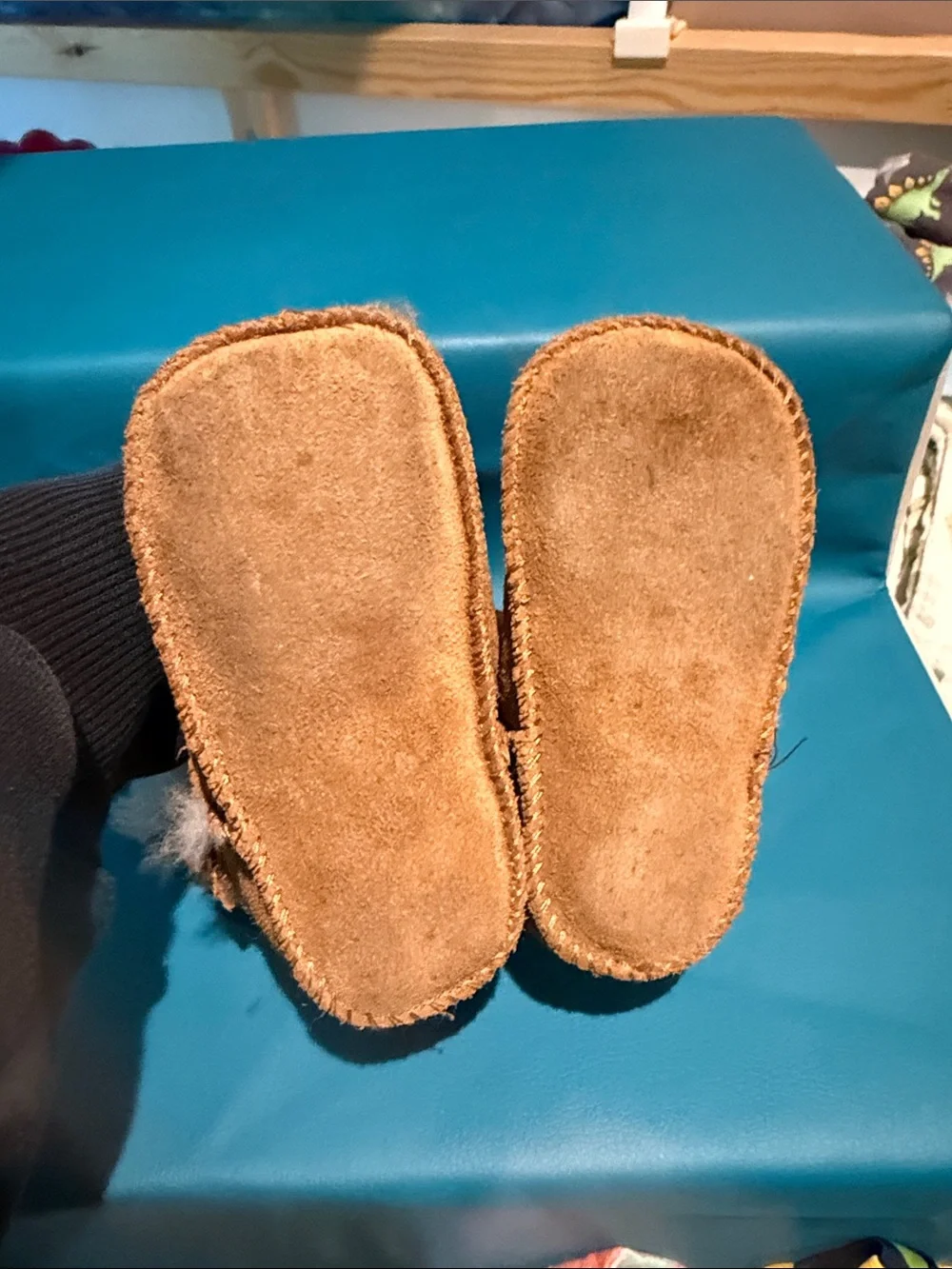 UGG Chestnut Suede Infant Shearling Booties with Cream Cuff